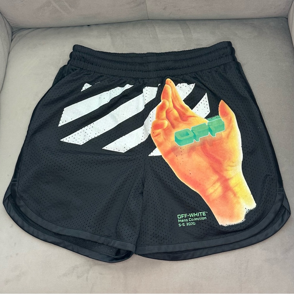 NWOT OFF-WHITE Hand Print Logo Mesh Shorts